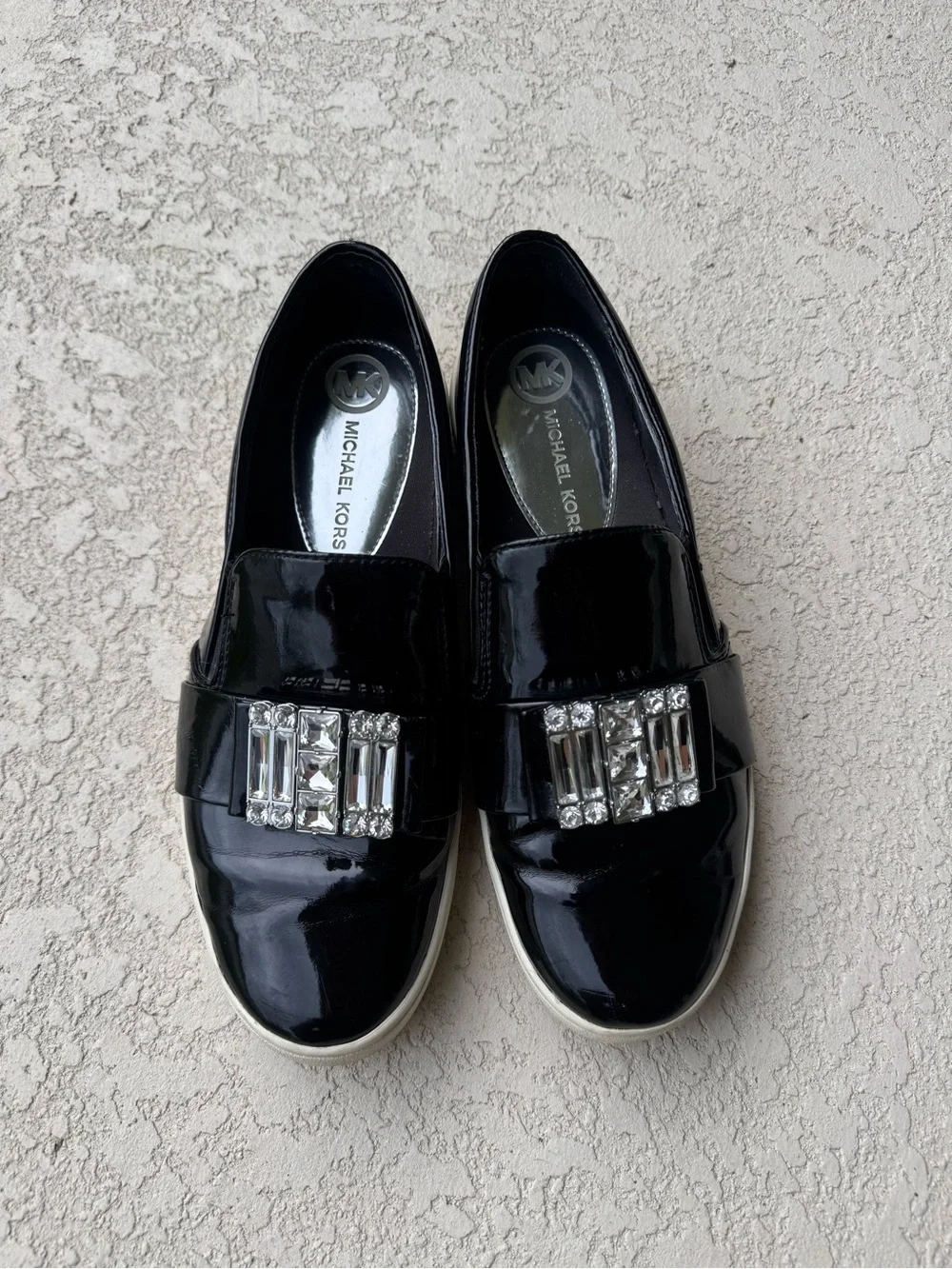 Michael Kors Black Patent Loafers with Crystal Embellishment